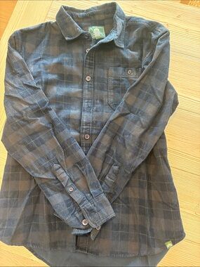 Men's navy and grey Plaid Corduroy Button-Up Shirt